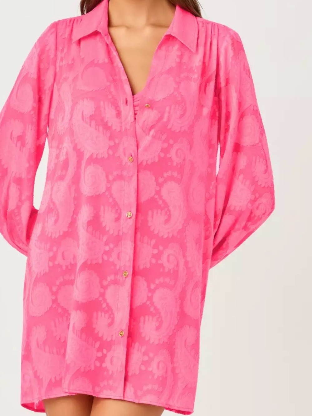 Lilly Pulitzer Hot Pink Paisley Jacquard Button-Down Shirt